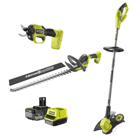 Ryobi RY18HT55A+RY18LT33A+RY18SCXA+RC18120 Trädgårdspaket, Trädgårdsmaskiner