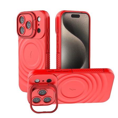 Kompatibel med iPhone 17 Pro Fuld Linse Etui, Usynlig Stand, Bølgepap Faldsikret Etui (Rød)