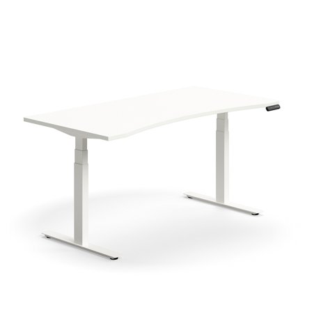 Schreibtisch QBUS höhenverstellbar, geschwungen, 1600x800 mm, Gestell weiß, weiß