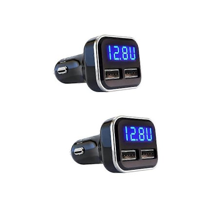 2 stk. Biloplader Volt Meter Bilbatteri Monitor med LED Spænding & Ampere Display, til 11 / Xs, Galaxy S20 / S10