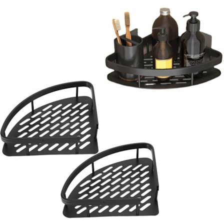 Trekantet Dusjhylle, Borfri Aluminium Hjørne Dusjhylle, Hjørne Dusjhylle med Hul Base for Baderom Toalett Dobbelt Lag..DEBUNS