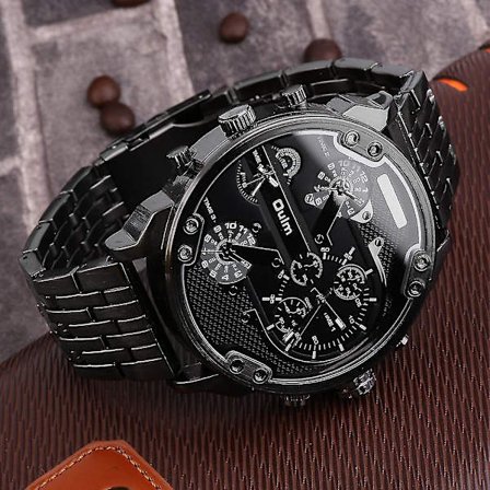 Oulm herr 2 rörelser stor urtavla rostfritt stål band watch 3548