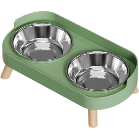 Katteskål med stativ – 2 rustfrie skåler, forhøyet dobbel katteskål