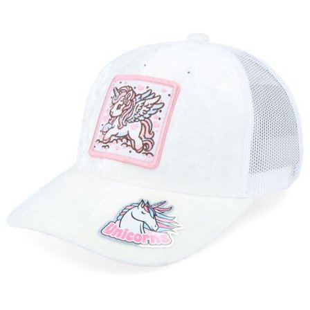 Unicorns - Vit trucker Keps - Kids Flying Unicorn Patch Velvet White Trucker @ Hatstore