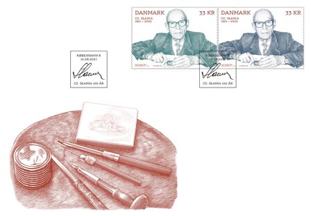 Danmark - Cz. Slania 100 år - Førstedagskuvert med to frimærker