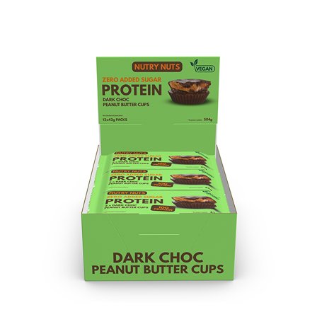 Proteinbars Låda Nutry Nuts Protein Peanut Butter Cups 42 g, Dark Choc - Bodyman.dk