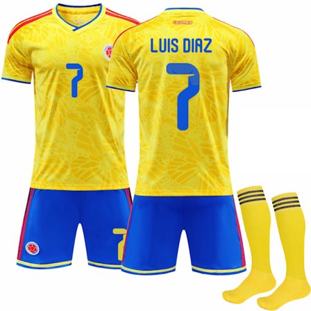 25-26 VM Colombia Hjemme NO.7 Luis Díaz Drakter Sett Barn Voksen Fotballutstyr Med Sokker