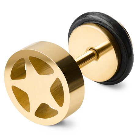 Szczegółowy złocisty stalowy kolczyk z gwiazdą dla mężczyzn - Wkręty