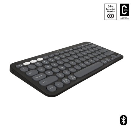 Logitech Pebble Keys 2 K380s - tastatur - QWERTY - US International - tonal grafitt Inn-enhet