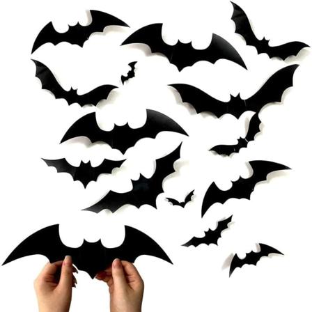 60 kpl Lepakko Seinäkoriste Halloween 3D 4 Kokoa Realistinen PVC Pelottava Musta Lepakko Halloween Juhlatarvikkeet Eve Koriste Koti Ikkuna Setti