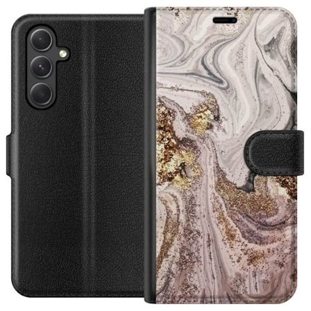 Kompatibelt Lommeboketui til Samsung Galaxy A35 Beige guldmarmor luksuriøs design med myke linjer og metallisk glans inspirert av elegant interiørstil