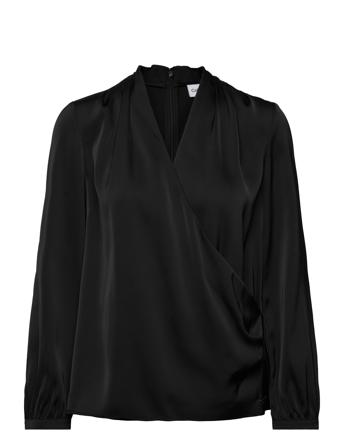 Satin Shine Ls V Neck Blouse Black Calvin Klein