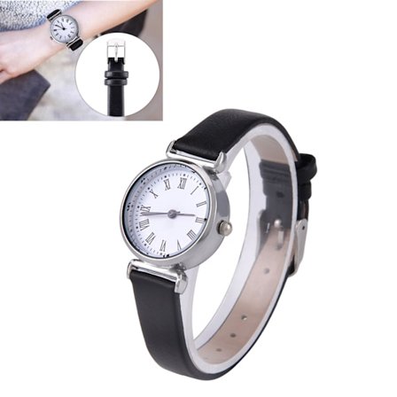 Udsøgt Lille Simpel Mode Dameur Retro Læder Mini Armbåndsur (Sort)