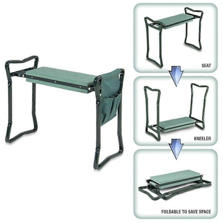 Kokoontaitettava puutarhapenkki työkalulaukulla istutukseen ja puutarhanhoitoon - Täydellinen