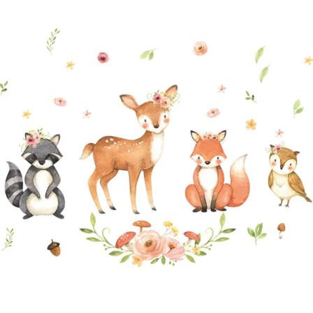 Tegneserie Rev, Fugl og Liten Blomst Soverom Inngang Vegg