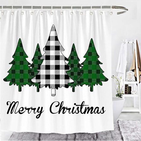 God Jul Buffalo Check Plaid Trees Duschdraperi Farmhous