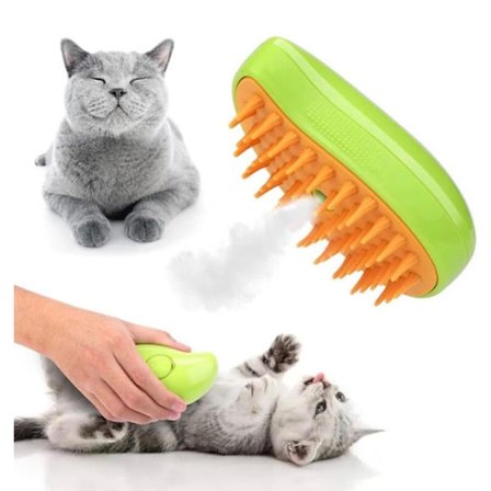 Ny dyrehårsbørste, selvrensende, damp spa til katte og hunde, med dampbad, 3-i-1 dampende børste til kæledyrshår, Grøn