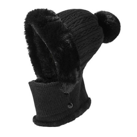 Naisten Ribbineulottu Pipo, 2026 Uusi Tuulenpitävä Balaclava Kauluri Pipo Fleecevuorellinen Hiihto Huivi ja Maski Setti