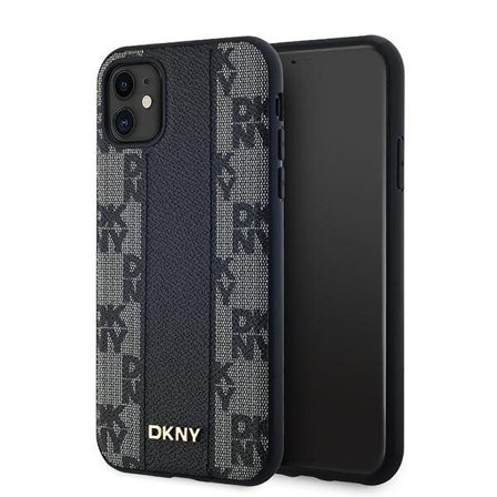 DKNY MagSafe-etui i ternet læder med ensfarvet mønster til iPhone 11 / Xr - Sort