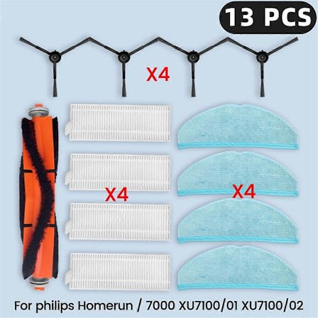 Kompatibel med Philips Homerun Serie 7000 XU7100/01 XU7100/02 Reservedele Filter Hoved Sidebørste Moppeklud-WELLNGS