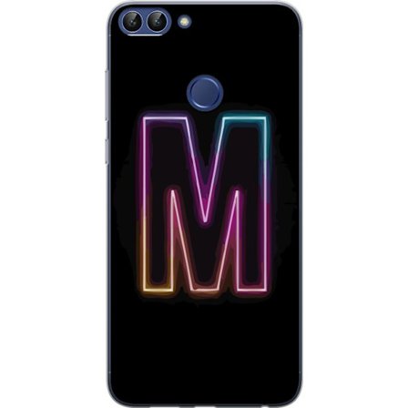 Yhteensopiva Puhelinkuori Huawei Huawei P smart Neonkirjain M värinvaihtuva valotehoste mustaa taustaa vasten, moderni minimalistinen typografia vahv