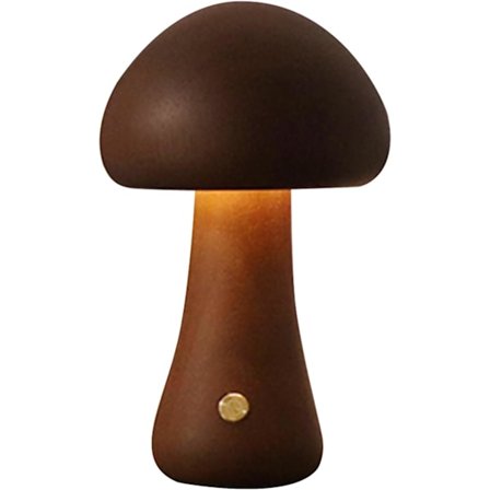 Sød Lille Svampelampe, Træ Sengelampe Dæmpbar Natlampe Genopladelig Svampedekoration til Børn, Soveværelse (A, Valnød)