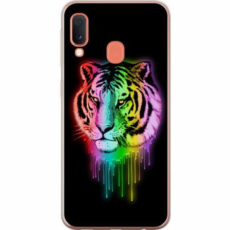 Samsung Galaxy A20e Genomskinligt Skal Neon Tiger
