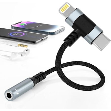 Lightning & Usb-c til 3,5 mm hovedtelefonstik adapter 2-i-1 hovedtelefonadapter til Iphone Type C til 3,5 mm adapter til hovedtelefonstik til Ipad/
