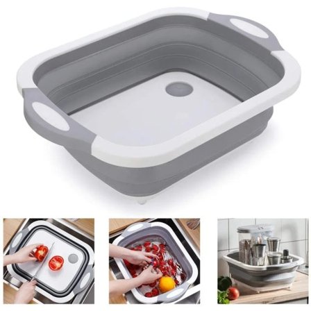 Multifunktionell skål Vikbar skärbräda Bärbar grönsaksskål Campingkorg Kök Förvaringskorg Plast Vikbar diskbänk utomhus