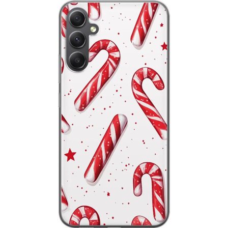 Yhteensopiva Puhelinkuori Samsung Galaxy A16 5G Jouluinen pallokuoseilla varustettu kuvio punaisilla ja valkoisilla piparminttutankoilla, tähdillä ja