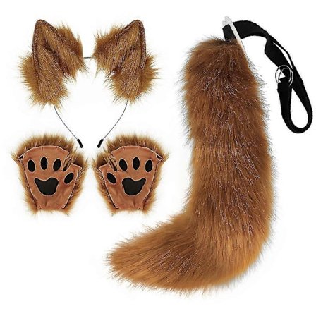 Faux Fur Rævehale Kat Ulv Cosplay Kostumesæt Plys Maske Fluffy Potehandsker Halloween Jul - FARVE: Hvid