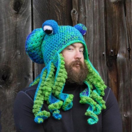 1 st Handstickad Bläckfisk Plyschleksak - Mjuk Virkning med Uttrycksfulla Ögon & Tentakler, Mysig Vintervärme, Lätt & Hållbar Polyesterfyllning (FMY)