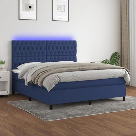 Maison Exclusive - Sengebund med lameller og madras samt blå LED 180x200 cm stof