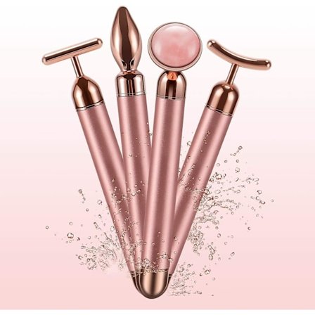4-in-1 Pulse Facial Massager, Electric Jade Roller Face Massager Rose Quartz