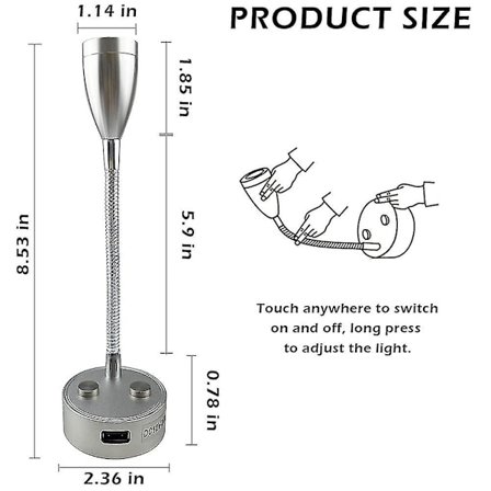 12v-24v LED-læselampe, Rv-dæmpbar læselampe med USB-oplader, til campingvogn, rejselastbil, trailer, Rv-sengelampe, 2 stk. - sort Db