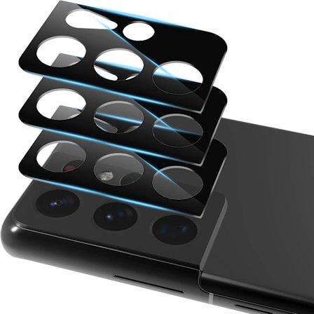 Kameralinsebeskytter til Samsung Galaxy S21 Ultra, [3 pakke] Anti-ridse hærdet glas bagkamerabeskyttelse [ultratynd], sort
