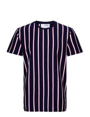 Slhmichael Stripe Ss O-Neck Tee W Ex T-shirt Blå Selected Homme