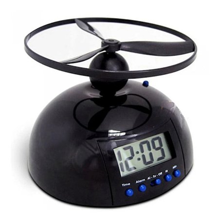 Creative Helikopter Flying Alarm Clock Flying Alarm Clocks Svart Lounge Bord Clock Med LCD Display Desk Alarm Clocks