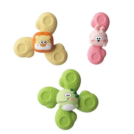 3-pack Baby Snurrleksak med Sugpropp – Grön, Gul & Rosa | Utvecklande Leksaker