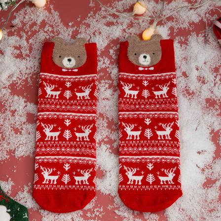 Mub- Julstrumpor för kvinnor röd medium tub söt kaw Red Socks White Deer Bear