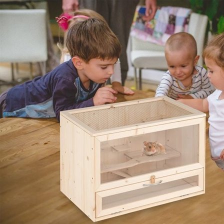 Hamsterbur i tre med 2 åpninger 60x35,5x42cm