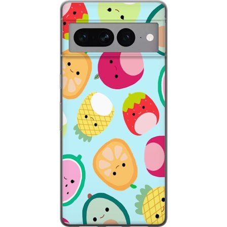 Kompatibelt Mobildeksel til Google Pixel 7 Pro Mønster av kawaii-frukter som jordbær sitron ananas og avocado på lyseblå bakgrunn