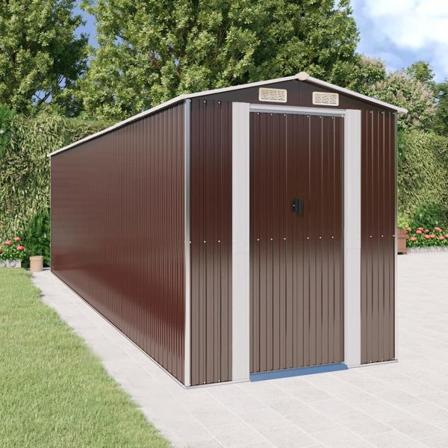 Vidaxl Trädgårdsskjul Mörkbrun 192x689x223 Cm Galvaniserat Stål Brun