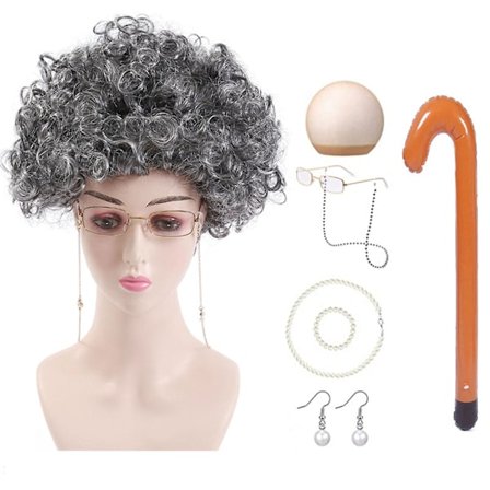 Bästsäljare-8 stycken 100 dagars skola Mormor Peruk Old Lady Set Flickor