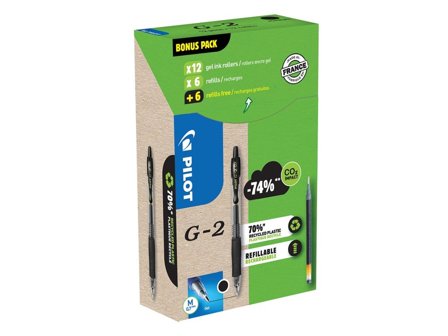 PILOT Gelpenna G2 Plus svart 12+12/fp - Lyreco - Kontorsmaterial - Pennor - Gelpennor