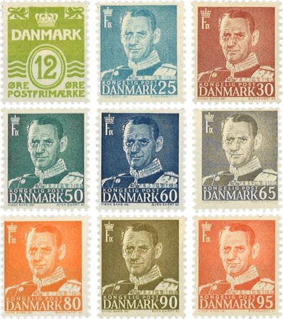 Danmark 1952-1953 - AFA 335-343 - Postfrisk