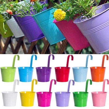 Blomsterpotter, 12 stk. Metal Jern Hængende Blomsterpotter Altan Have Plantepotte 4' Blomsterholder med Aftagelig Krog