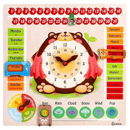 Børnekalender Tavle Træ Ur Legetøj Tid Dato Sæson Vejr Puslespil Til Børn Førskolepædagogisk Legetøj
