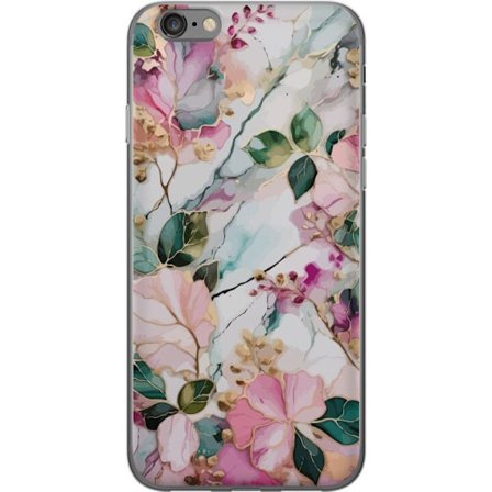 Kompatibel Mobilcover til Apple iPhone 6 Abstrakt marmormønster med blomster, blade og gyldne detaljer i bløde pastelfarver