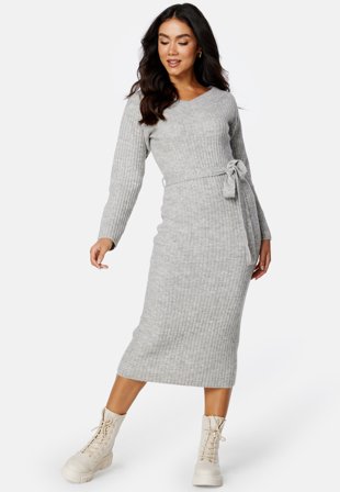 BUBBLEROOM Meline knitted dress Grey melange Klær